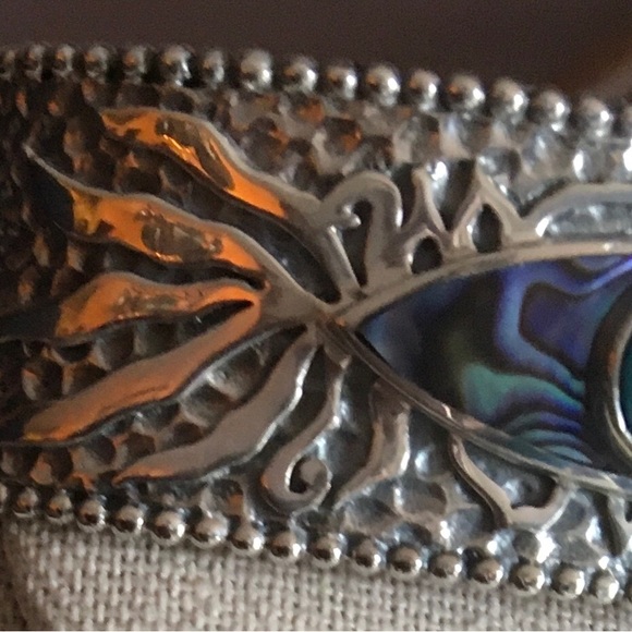 Handcrafted NEW Samuel B silver abalone and sleeping turquoise Evil Eye cuff - Picture 2 of 7
